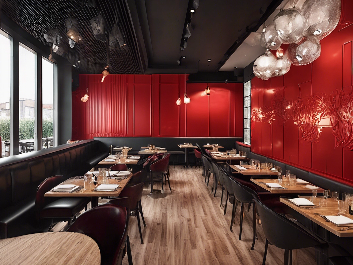 Energizing Red Restaurant Design with WPC Wall Panels