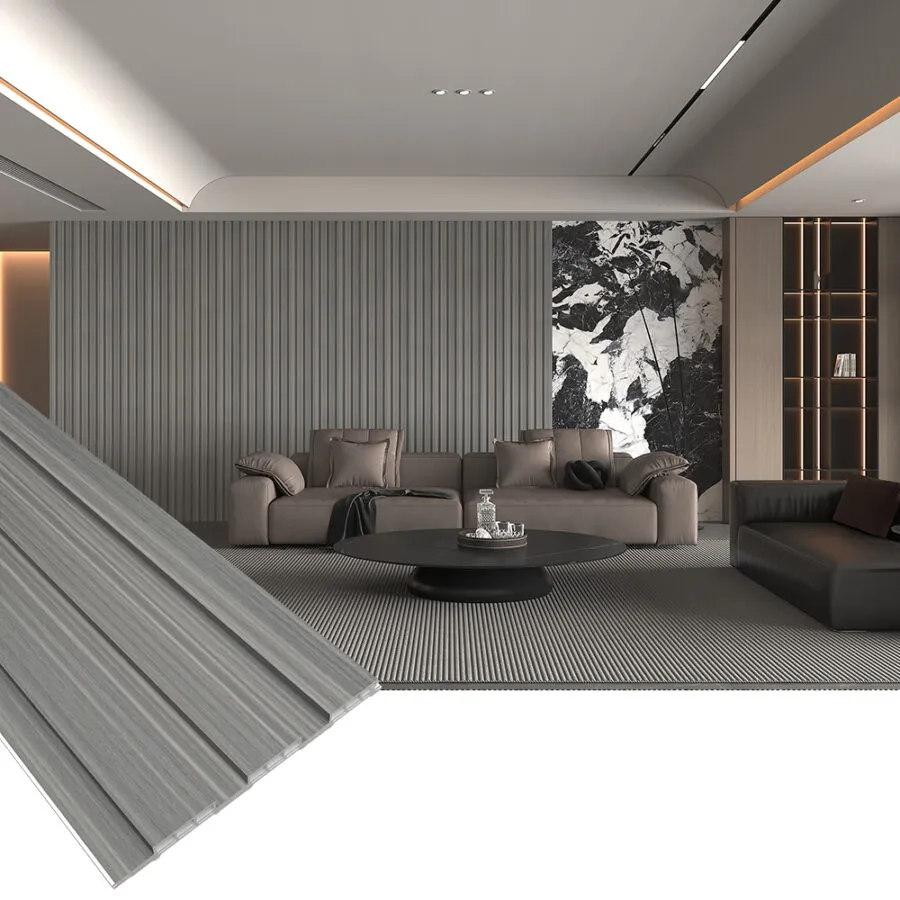Living room wall panelling with WPC panels