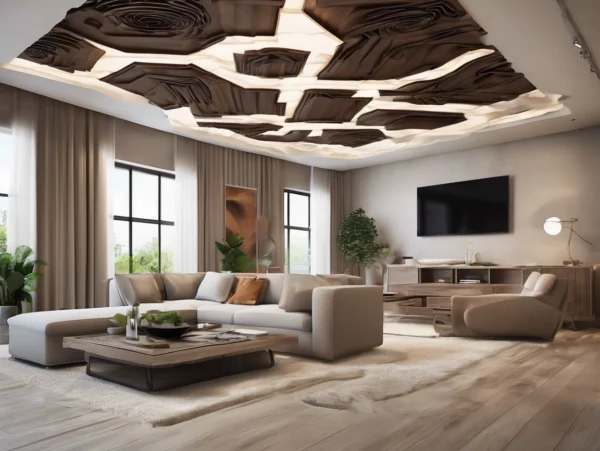 Extremely creative living room WPC ceiling design