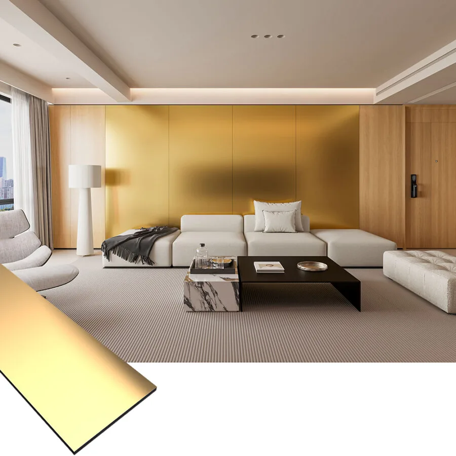 Retail shop wall cladding in metallic finish