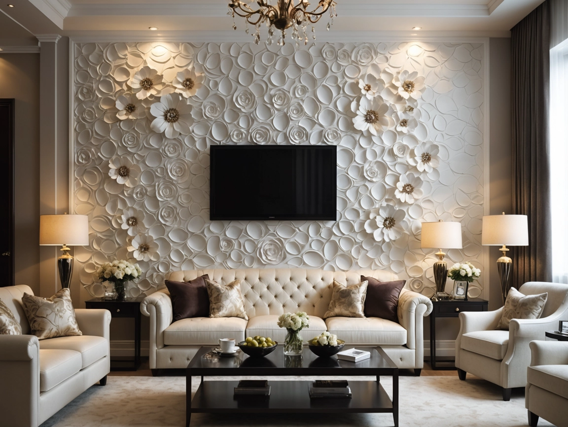 Embossed PVC Wall Panel for Elegant Living Room Decoration