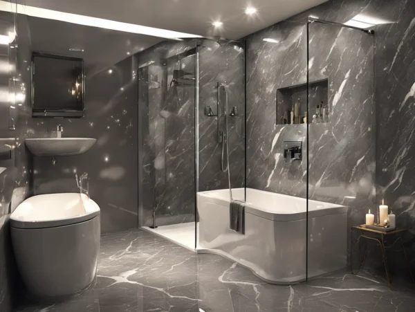 Storm Grey Marble Gloss Bathroom Shower Panel Storm Grey Marble Gloss Bathroom Shower Panel