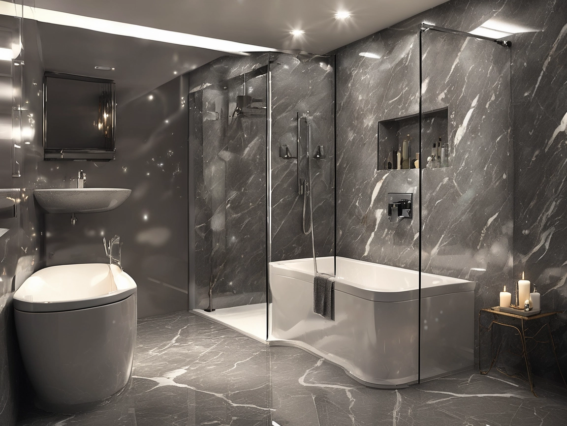 Storm Grey Marble Gloss Bathroom Shower Panel