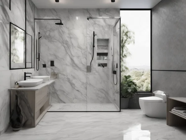 Light Grey Marble Cladding Bathroom Shower Panels