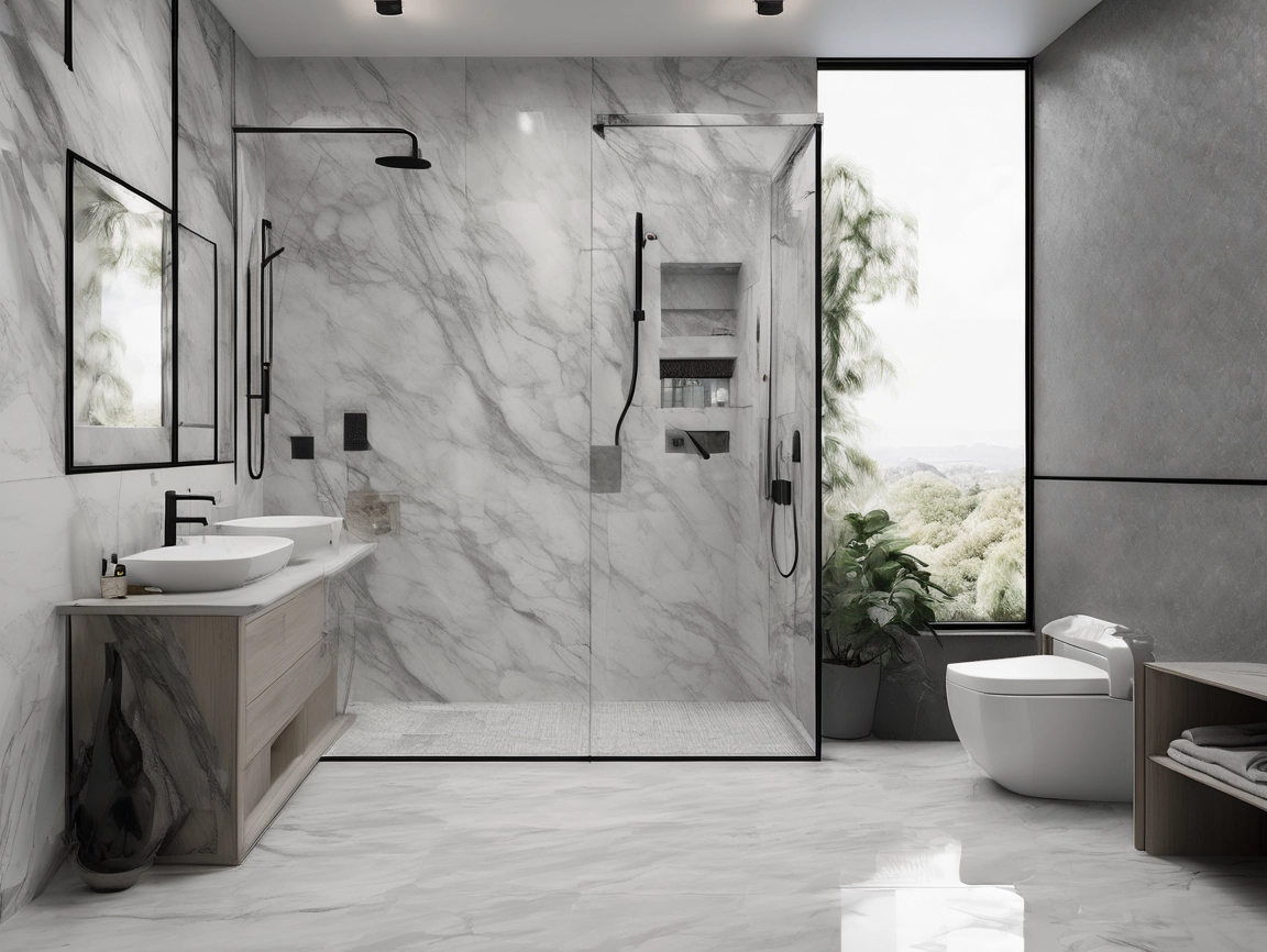 Light Grey Marble Cladding Bathroom Shower Panels
