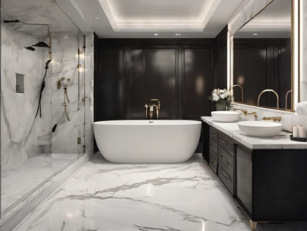 White Marble-Cladding Shower Bathroom Panels