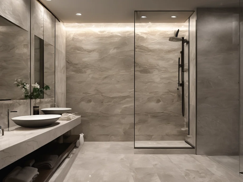 Grey Travertine Large Tile Ultra Matt Shower Panel