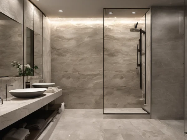 Grey Travertine Large Tile Ultra Matt Shower Panel Grey Travertine Large Tile Ultra Matt Shower Panel