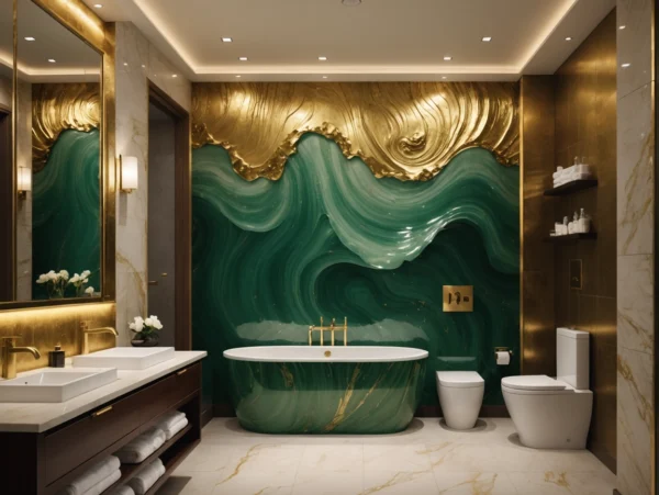 Transform Your Bathroom with the Golden Vein PVC Wall Panel