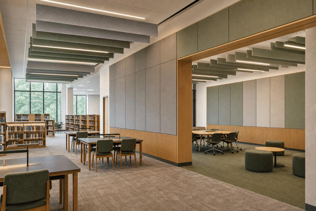 Acoustic panels in a modern library learning commons