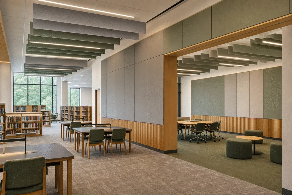 Acoustic panels in a modern library learning commons