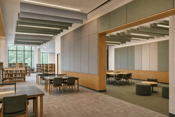 Acoustic panels in a modern library learning commons