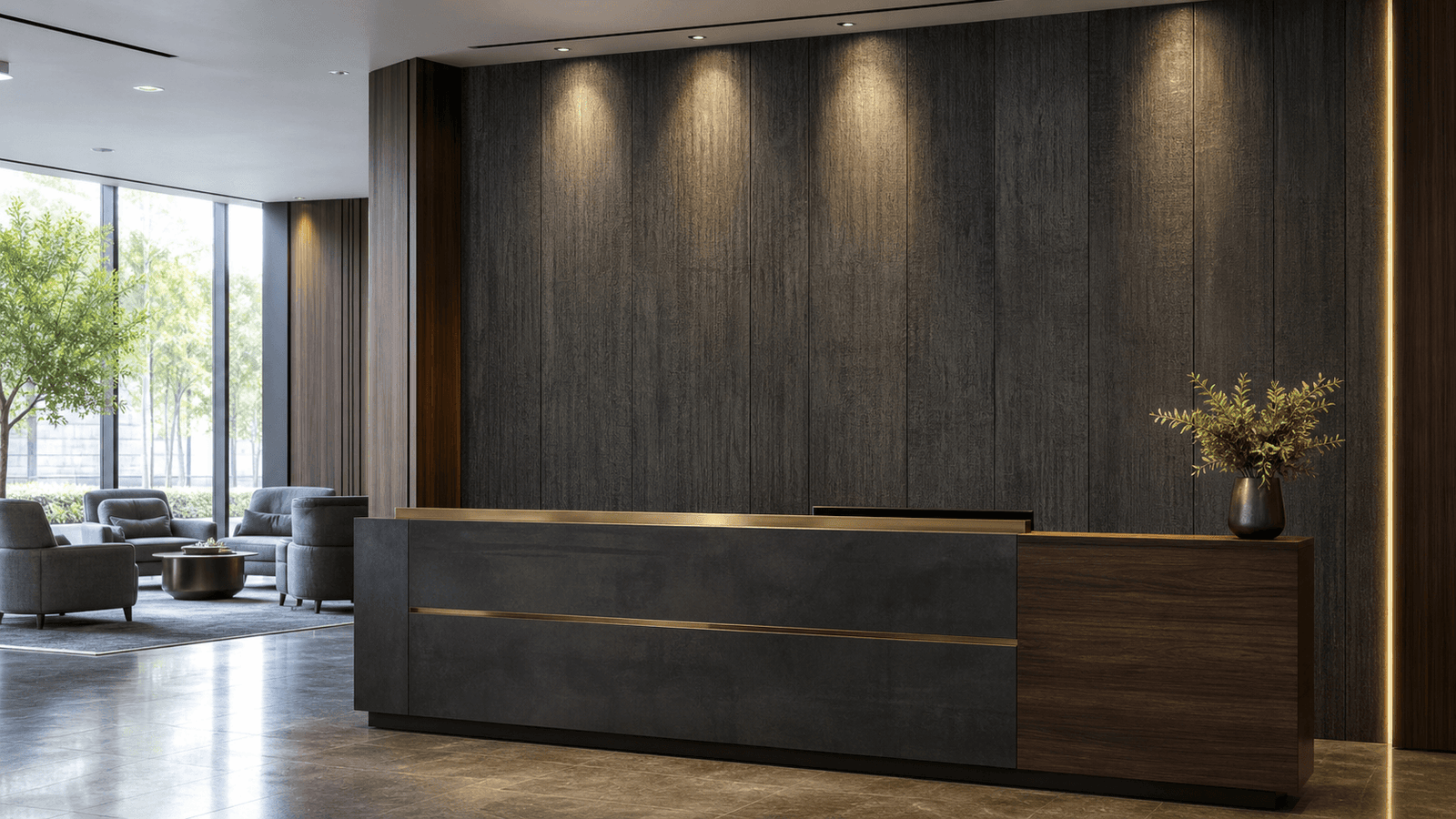 bamboo charcoal wall panels in a commercial reception area