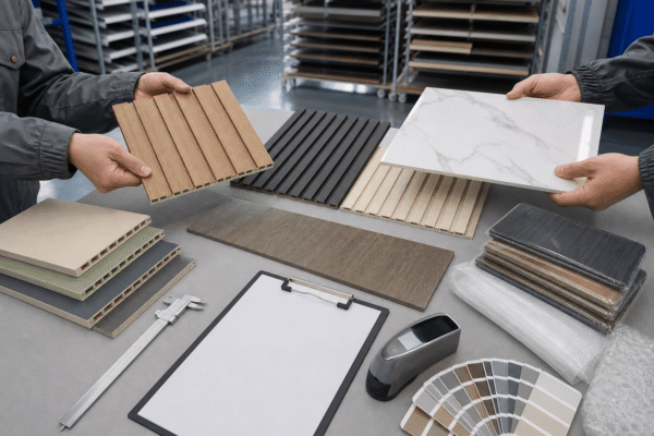 Building material samples under B2B quality evaluation