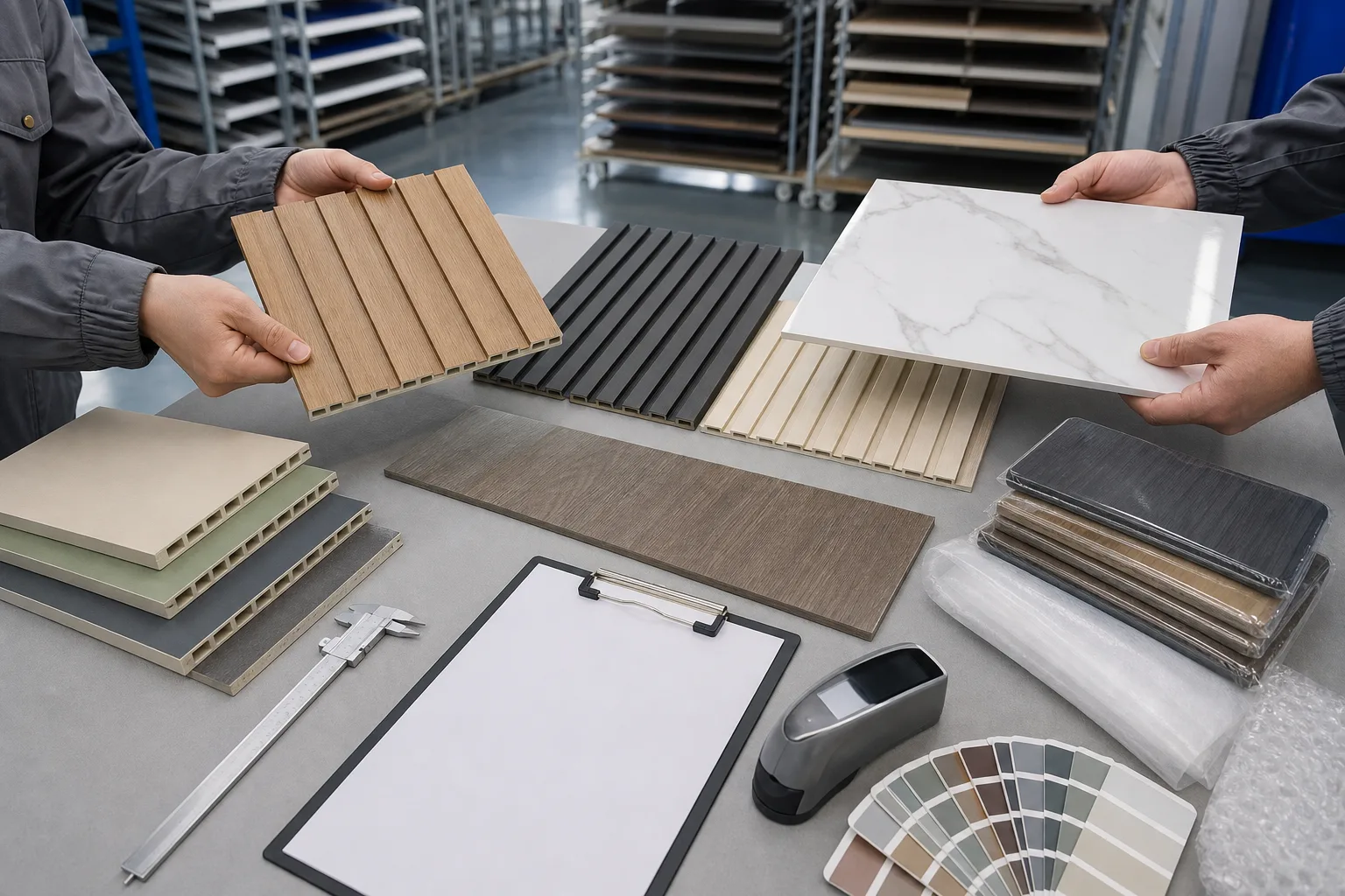 Building material samples under B2B quality evaluation