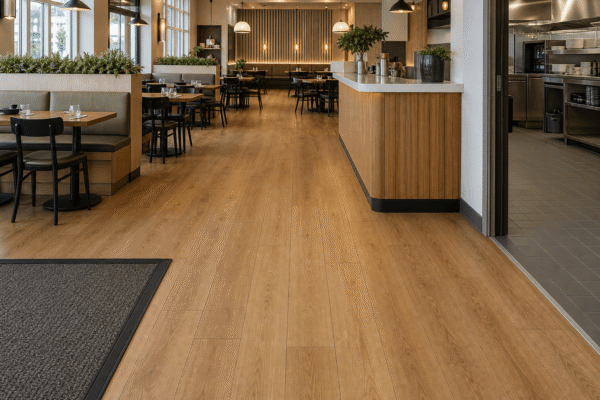 SPC flooring in a restaurant and cafe dining area
