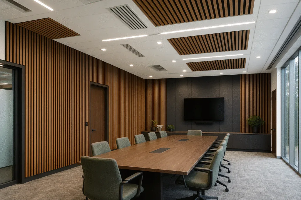 Acoustic panels installed in a commercial conference room