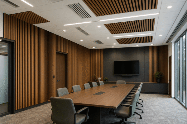 Acoustic panels installed in a commercial conference room