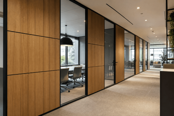 Bamboo Charcoal Panels for Office Partitions Bamboo charcoal panels on completed modular office partitions