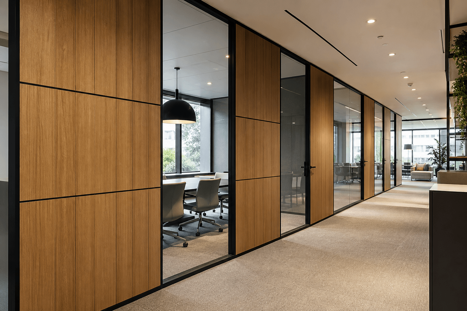 Bamboo charcoal panels on completed modular office partitions