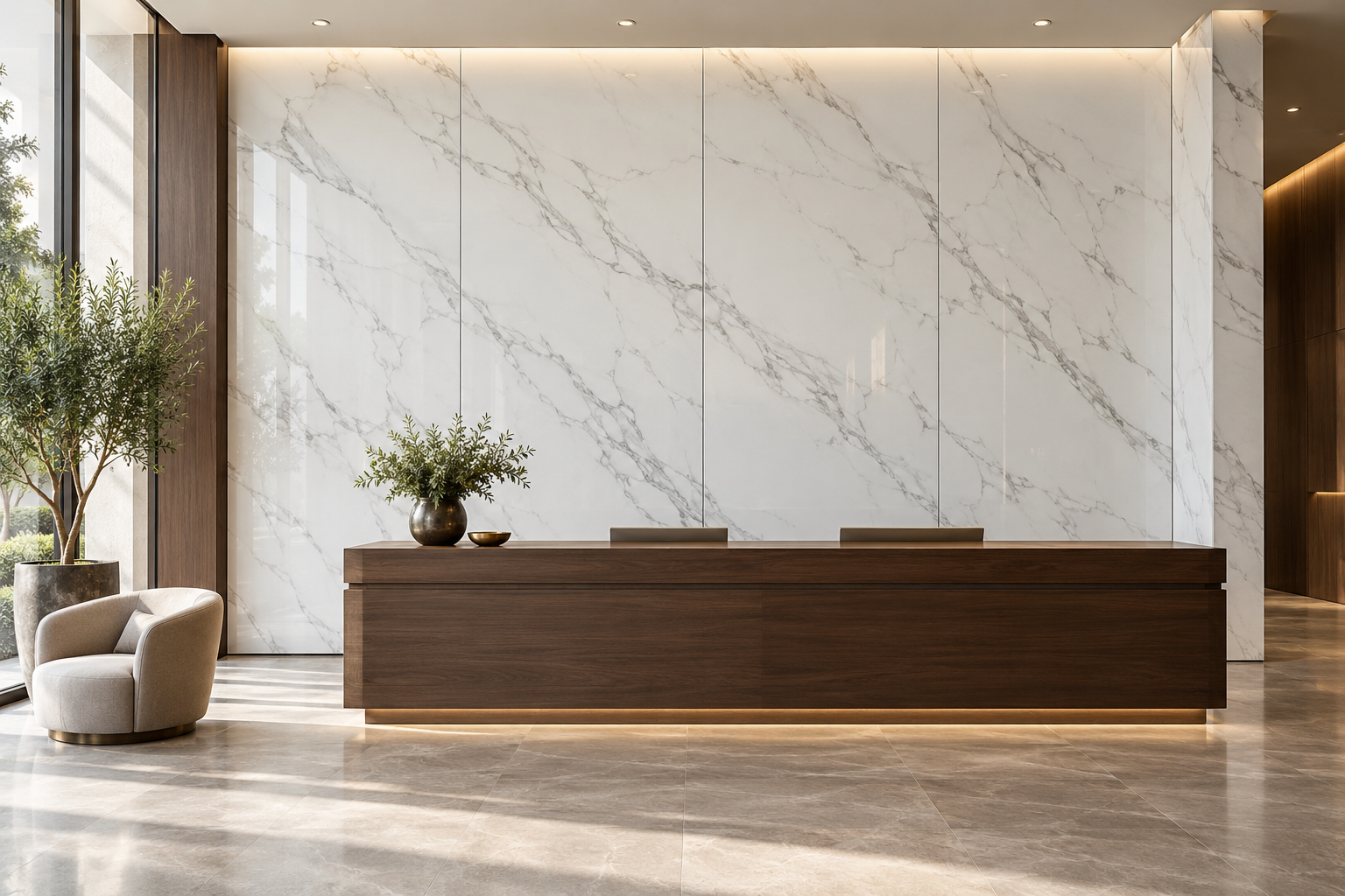 UV Marble Sheets vs Natural Marble: Compare the Complete Reception Wall